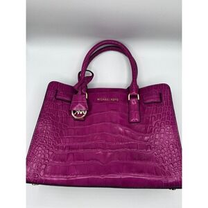 Michael Kors Pink Reptile Skin Top Handle Medium Purse w/ Bag Charm SKU 260